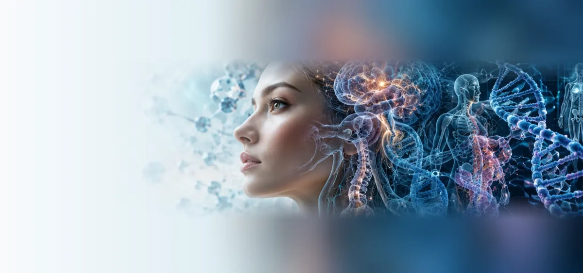 Human profile with molecular, neural and genetic visualizations